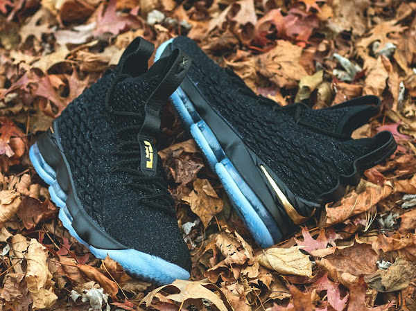 lebron 15 black and gold on foot